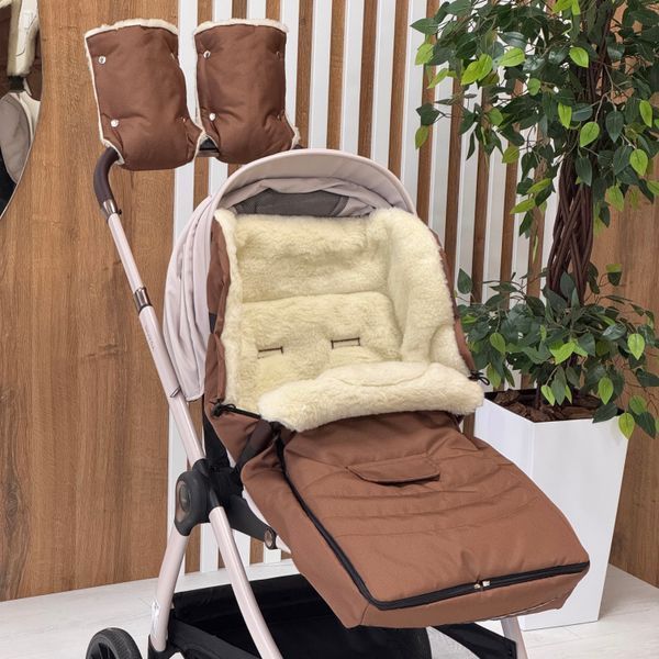 Зимовий дитячий конверт на овчині для візочка (коричневий) EV-W-BN1 фото