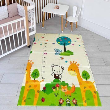 Акція! Двосторонній дитячий ігровий розвиваючий термокилим для повзання з сумкою 180/150см "Жираф - Оленятко" TM-1815-GO фото