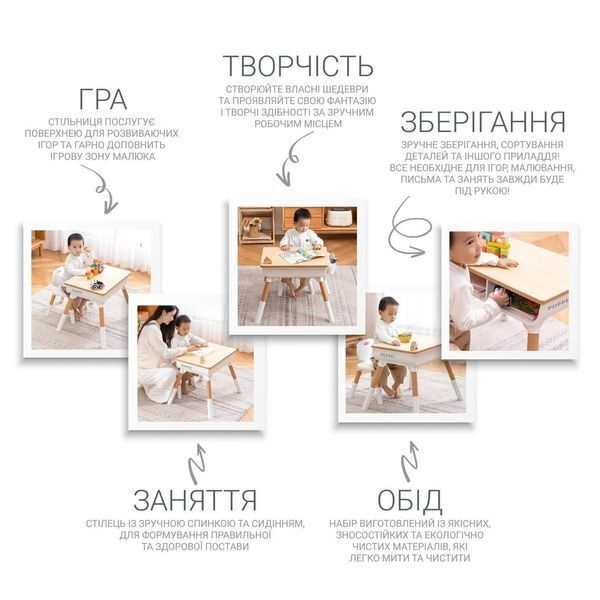 Дитячий багатофункціональний столик + стілець POPPET "Мультивуд 3 в 1" PP-010CP фото