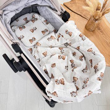 Муслиновый комплект в детскую коляску (мишки) PB-ST-MM-BR-BR2 фото