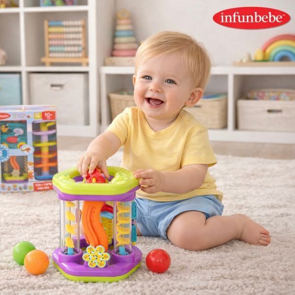 Розвиваючий набір Infunbebe 3в1 кульковий лабіринт, сортер, мульти бокс PL1016 фото